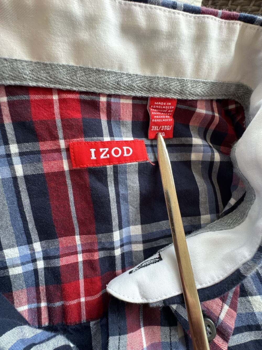 3XL Izod Plaid Button-Down Shirt Size Red Blue Long Sleeve